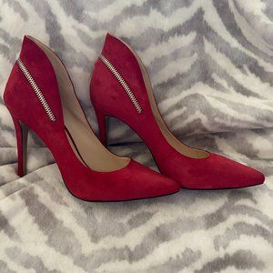 Nine West red suede zip pump sz 8